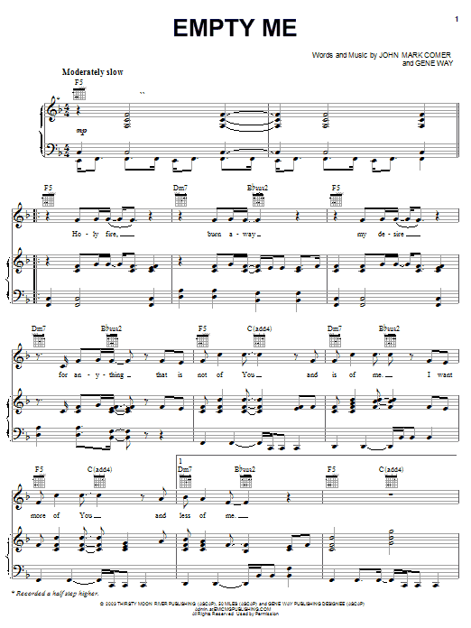 Download Jeremy Camp Empty Me Sheet Music and learn how to play Piano, Vocal & Guitar (Right-Hand Melody) PDF digital score in minutes
