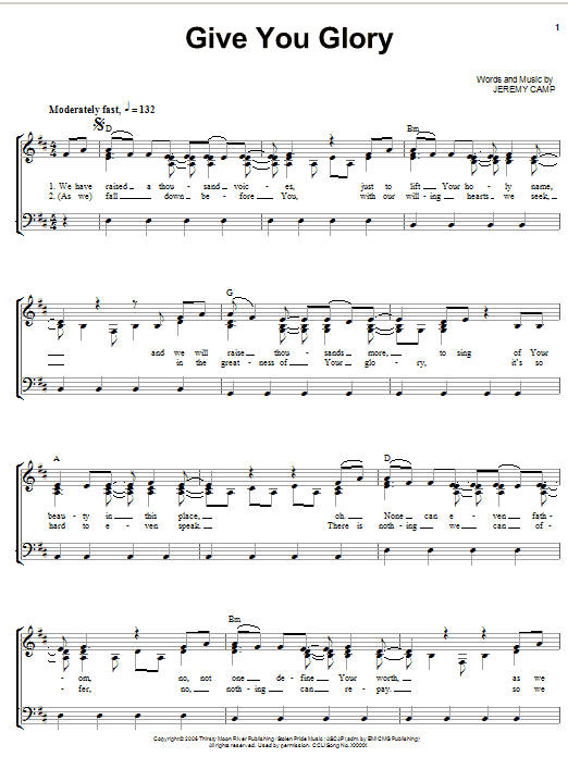 Download Jeremy Camp Give You Glory Sheet Music and learn how to play Piano, Vocal & Guitar (Right-Hand Melody) PDF digital score in minutes