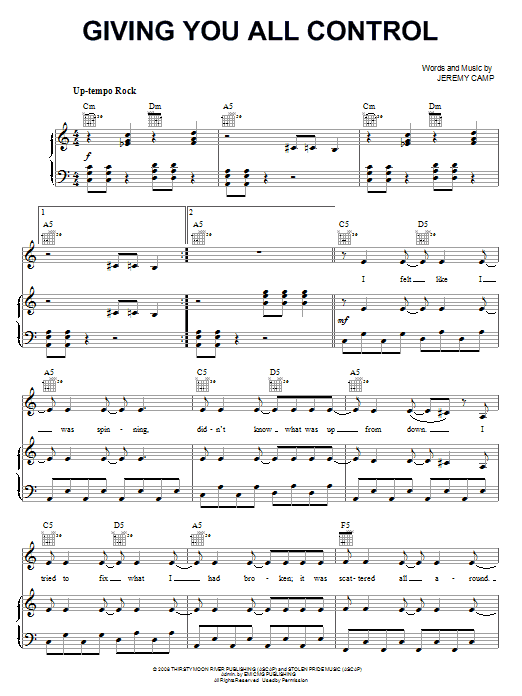 Download Jeremy Camp Giving You All Control Sheet Music and learn how to play Piano, Vocal & Guitar (Right-Hand Melody) PDF digital score in minutes
