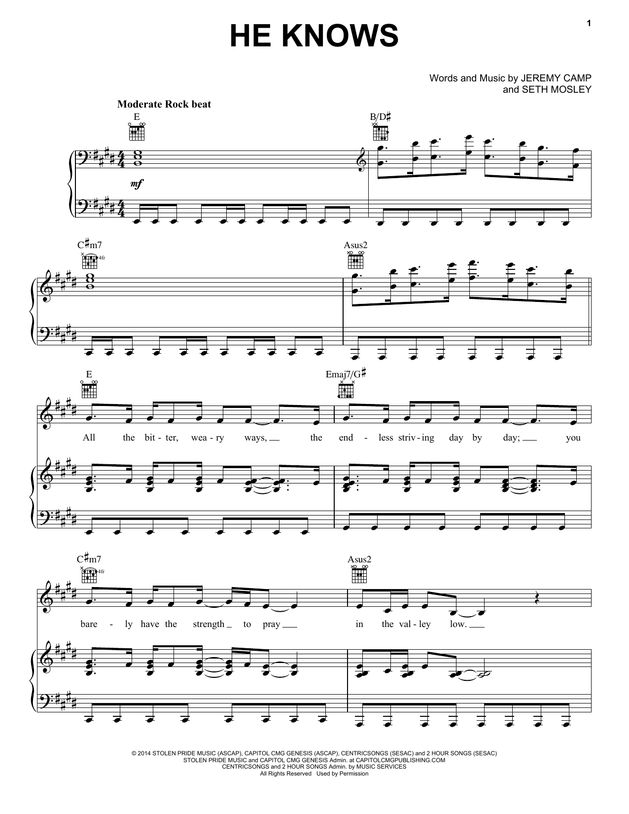 Download Jeremy Camp He Knows Sheet Music and learn how to play Piano, Vocal & Guitar (Right-Hand Melody) PDF digital score in minutes
