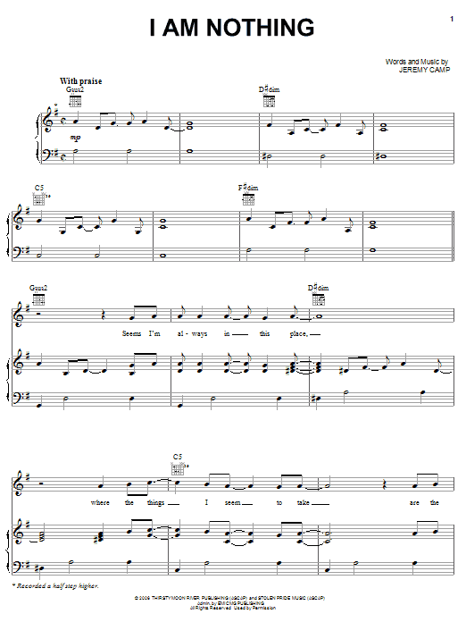 Download Jeremy Camp I Am Nothing Sheet Music and learn how to play Piano, Vocal & Guitar (Right-Hand Melody) PDF digital score in minutes