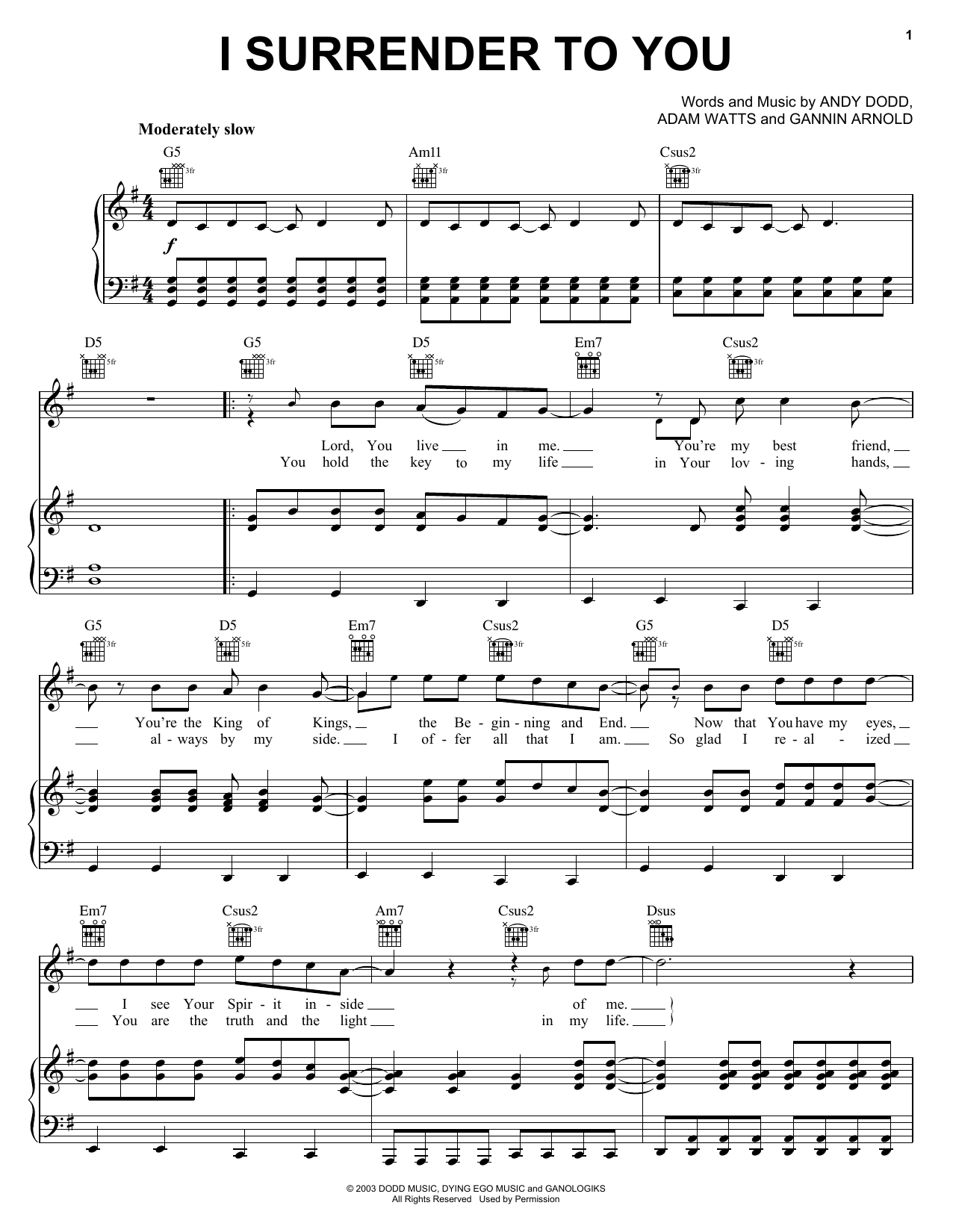 Download Jeremy Camp I Surrender To You Sheet Music and learn how to play Piano, Vocal & Guitar (Right-Hand Melody) PDF digital score in minutes