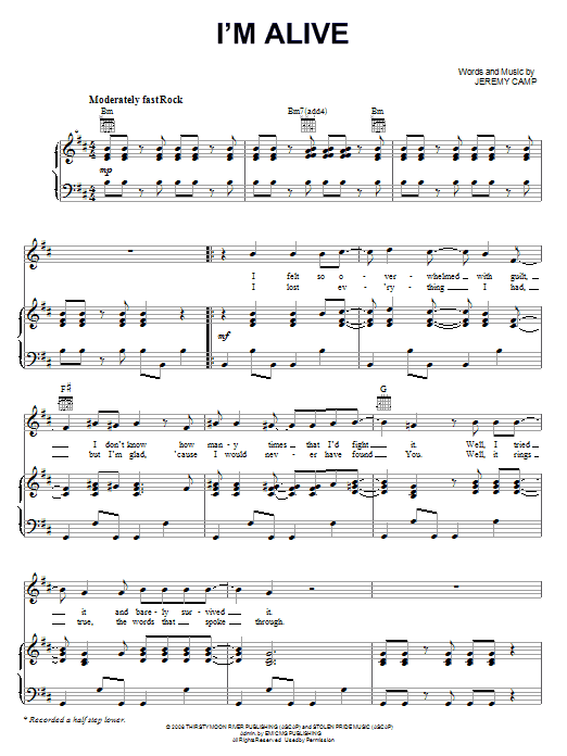 Download Jeremy Camp I'm Alive Sheet Music and learn how to play Piano, Vocal & Guitar (Right-Hand Melody) PDF digital score in minutes