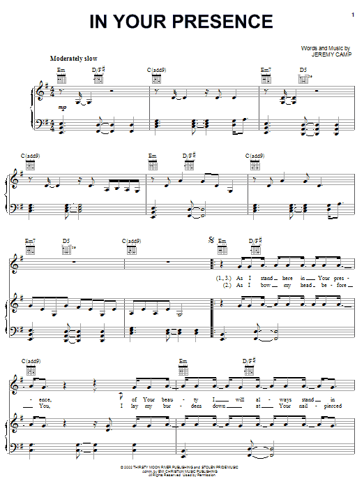 Download Jeremy Camp In Your Presence Sheet Music and learn how to play Piano, Vocal & Guitar (Right-Hand Melody) PDF digital score in minutes