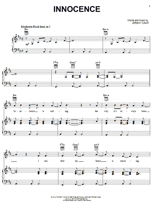 Download Jeremy Camp Innocence Sheet Music and learn how to play Piano, Vocal & Guitar (Right-Hand Melody) PDF digital score in minutes