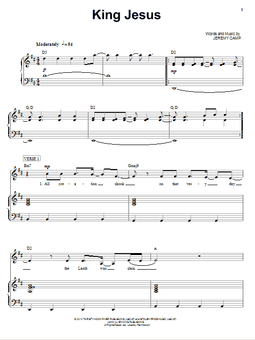 Download Jeremy Camp King Jesus Sheet Music and learn how to play Piano, Vocal & Guitar (Right-Hand Melody) PDF digital score in minutes