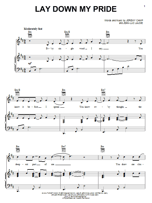 Download Jeremy Camp Lay Down My Pride Sheet Music and learn how to play Piano, Vocal & Guitar (Right-Hand Melody) PDF digital score in minutes