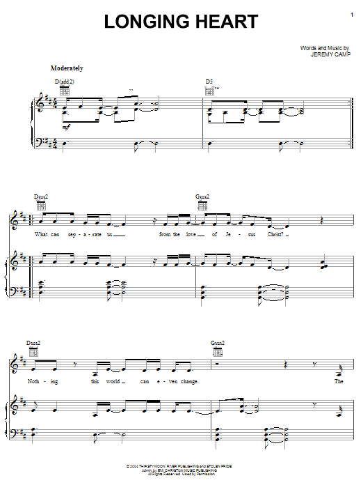 Download Jeremy Camp Longing Heart Sheet Music and learn how to play Piano, Vocal & Guitar (Right-Hand Melody) PDF digital score in minutes