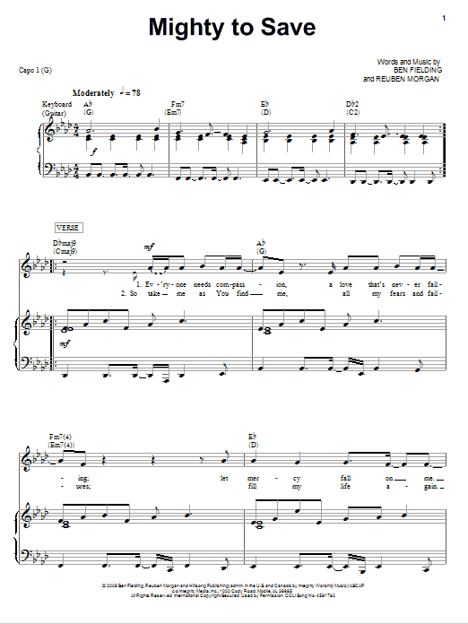 Download Jeremy Camp Mighty To Save Sheet Music and learn how to play Piano, Vocal & Guitar (Right-Hand Melody) PDF digital score in minutes