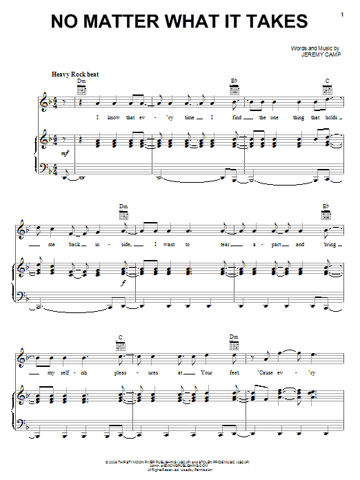 Download Jeremy Camp No Matter What It Takes Sheet Music and learn how to play Piano, Vocal & Guitar (Right-Hand Melody) PDF digital score in minutes