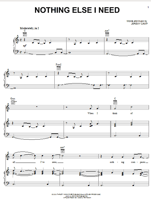 Download Jeremy Camp Nothing Else I Need Sheet Music and learn how to play Piano, Vocal & Guitar (Right-Hand Melody) PDF digital score in minutes