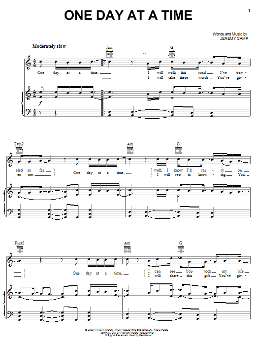 Download Jeremy Camp One Day At A Time Sheet Music and learn how to play Piano, Vocal & Guitar (Right-Hand Melody) PDF digital score in minutes
