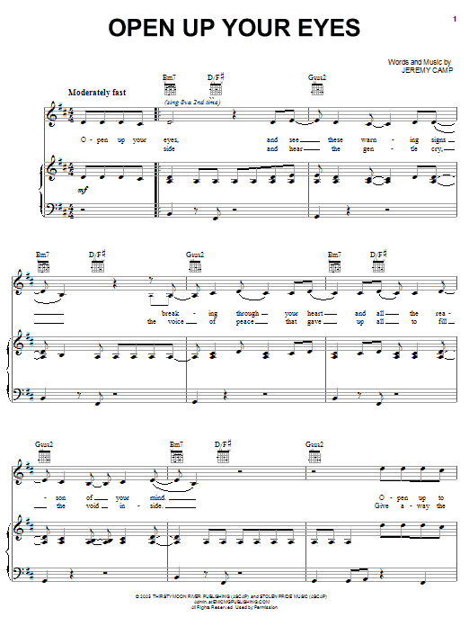 Download Jeremy Camp Open Up Your Eyes Sheet Music and learn how to play Piano, Vocal & Guitar (Right-Hand Melody) PDF digital score in minutes