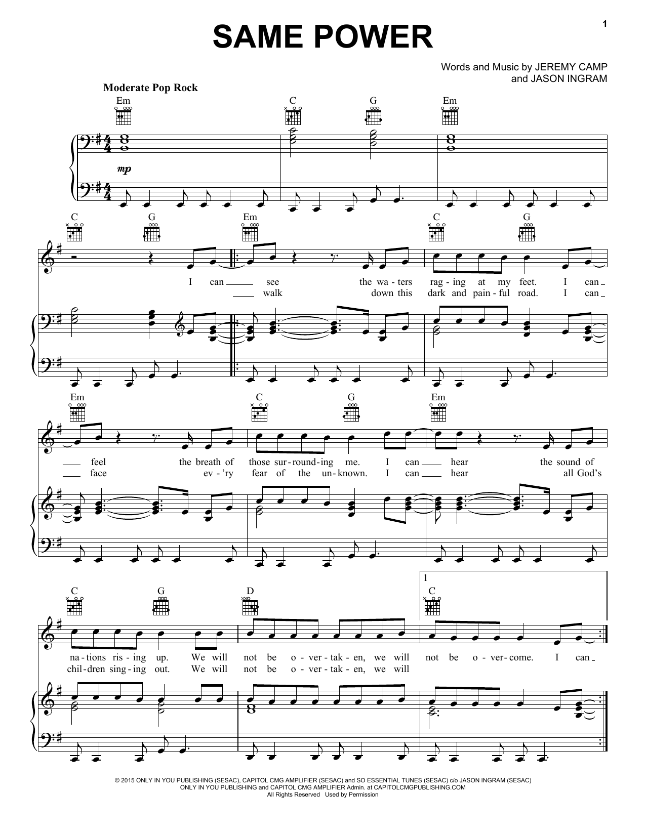 Download Jeremy Camp Same Power Sheet Music and learn how to play Lyrics & Chords PDF digital score in minutes