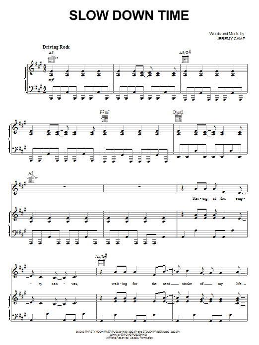 Download Jeremy Camp Slow Down Time Sheet Music and learn how to play Piano, Vocal & Guitar (Right-Hand Melody) PDF digital score in minutes