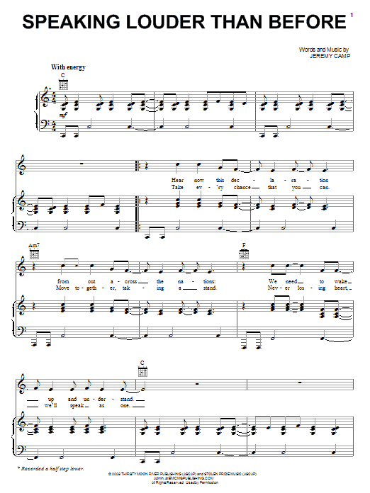Download Jeremy Camp Speaking Louder Than Before Sheet Music and learn how to play Piano, Vocal & Guitar (Right-Hand Melody) PDF digital score in minutes