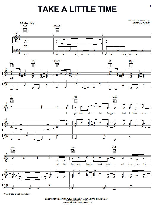 Download Jeremy Camp Take A Little Time Sheet Music and learn how to play Piano, Vocal & Guitar (Right-Hand Melody) PDF digital score in minutes