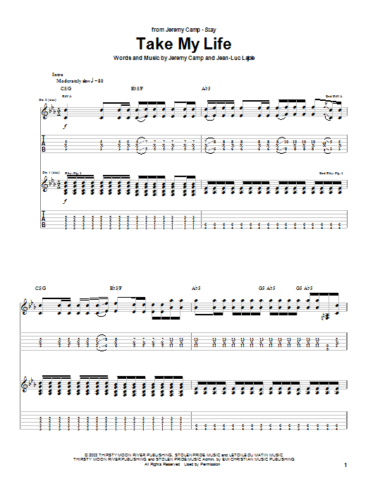 Download Jeremy Camp Take My Life Sheet Music and learn how to play Guitar Tab PDF digital score in minutes