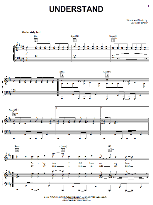 Download Jeremy Camp Understand Sheet Music and learn how to play Piano, Vocal & Guitar (Right-Hand Melody) PDF digital score in minutes