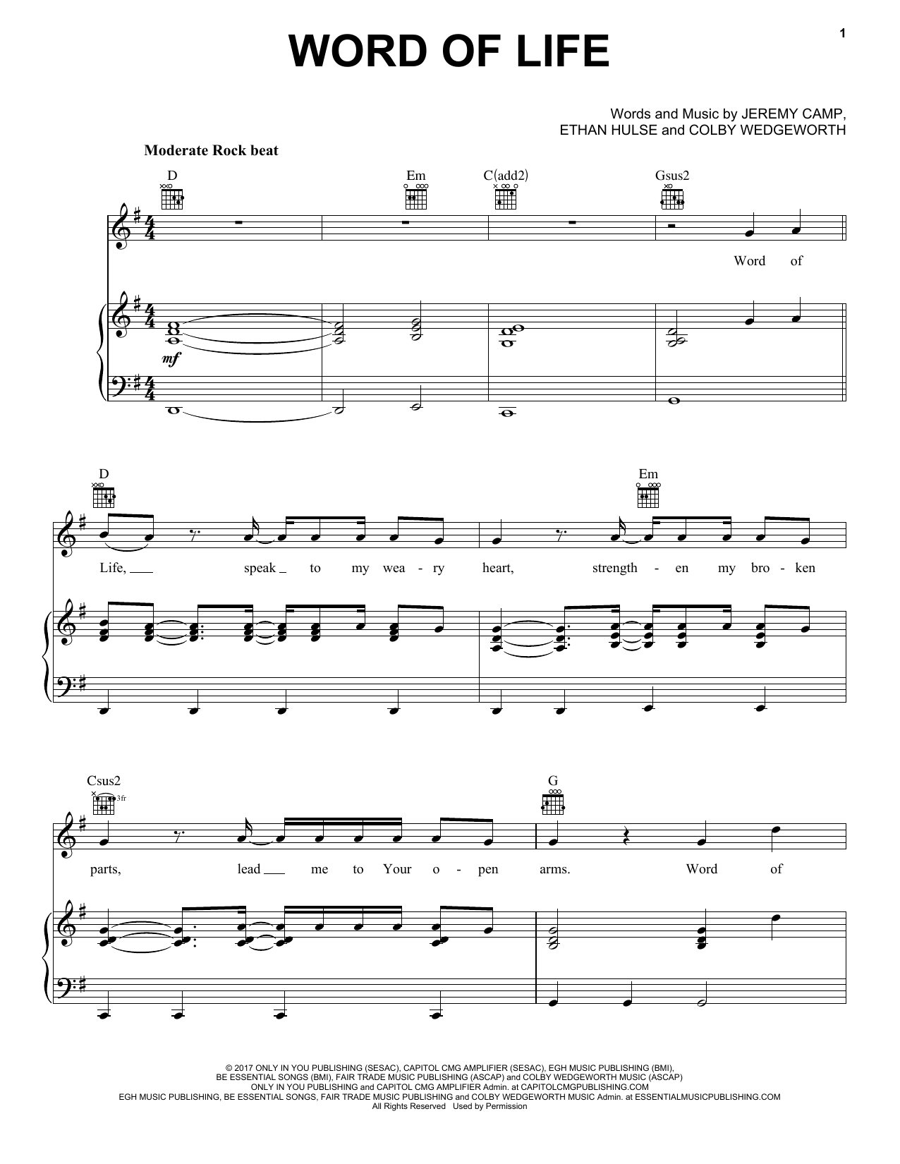 Download Colby Wedgeworth Word Of Life Sheet Music and learn how to play Piano, Vocal & Guitar (Right-Hand Melody) PDF digital score in minutes