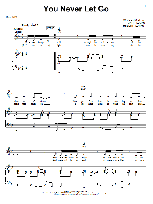 Download Jeremy Camp You Never Let Go Sheet Music and learn how to play Piano, Vocal & Guitar (Right-Hand Melody) PDF digital score in minutes