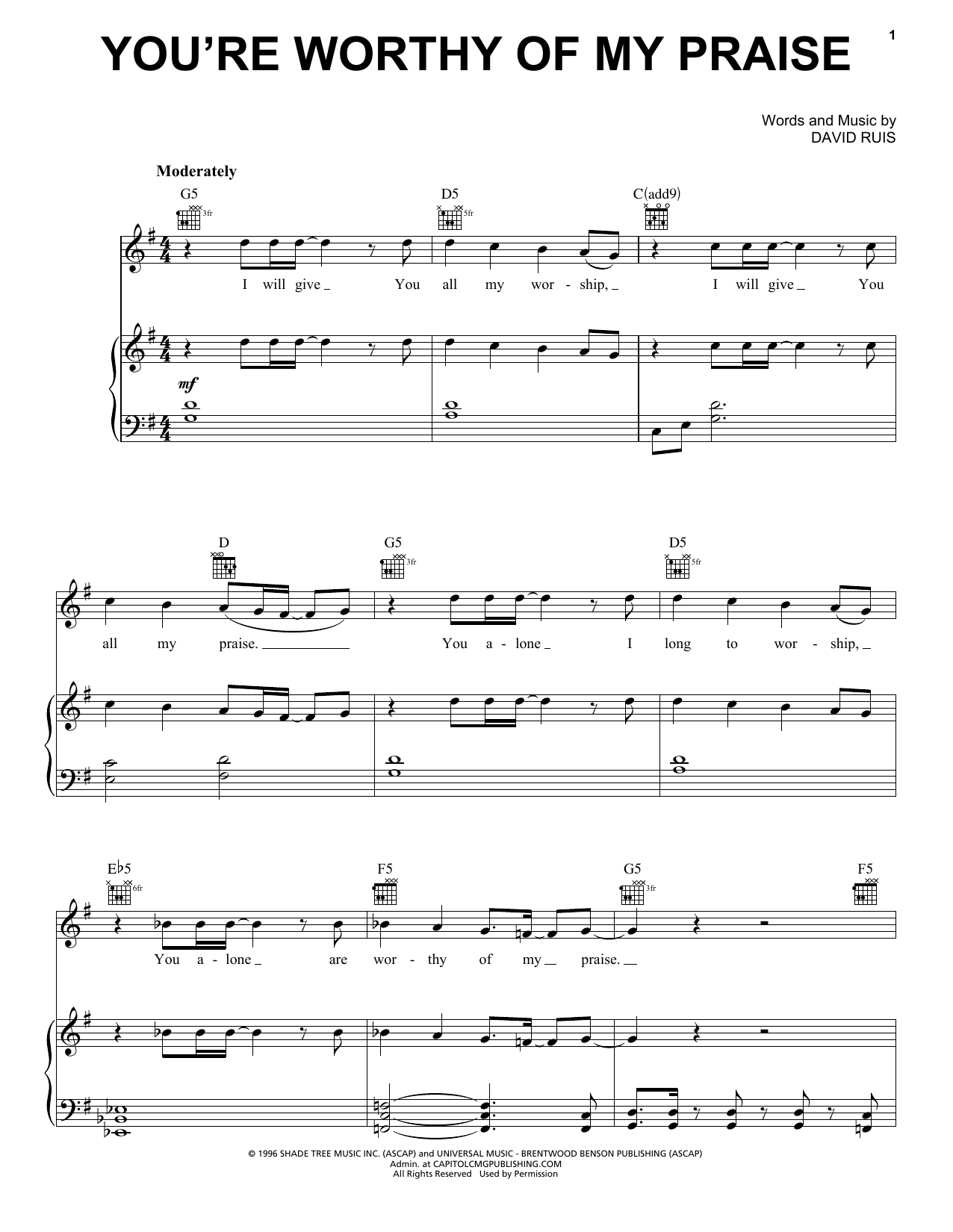 Download Jeremy Camp You're Worthy Of My Praise Sheet Music and learn how to play Piano, Vocal & Guitar (Right-Hand Melody) PDF digital score in minutes