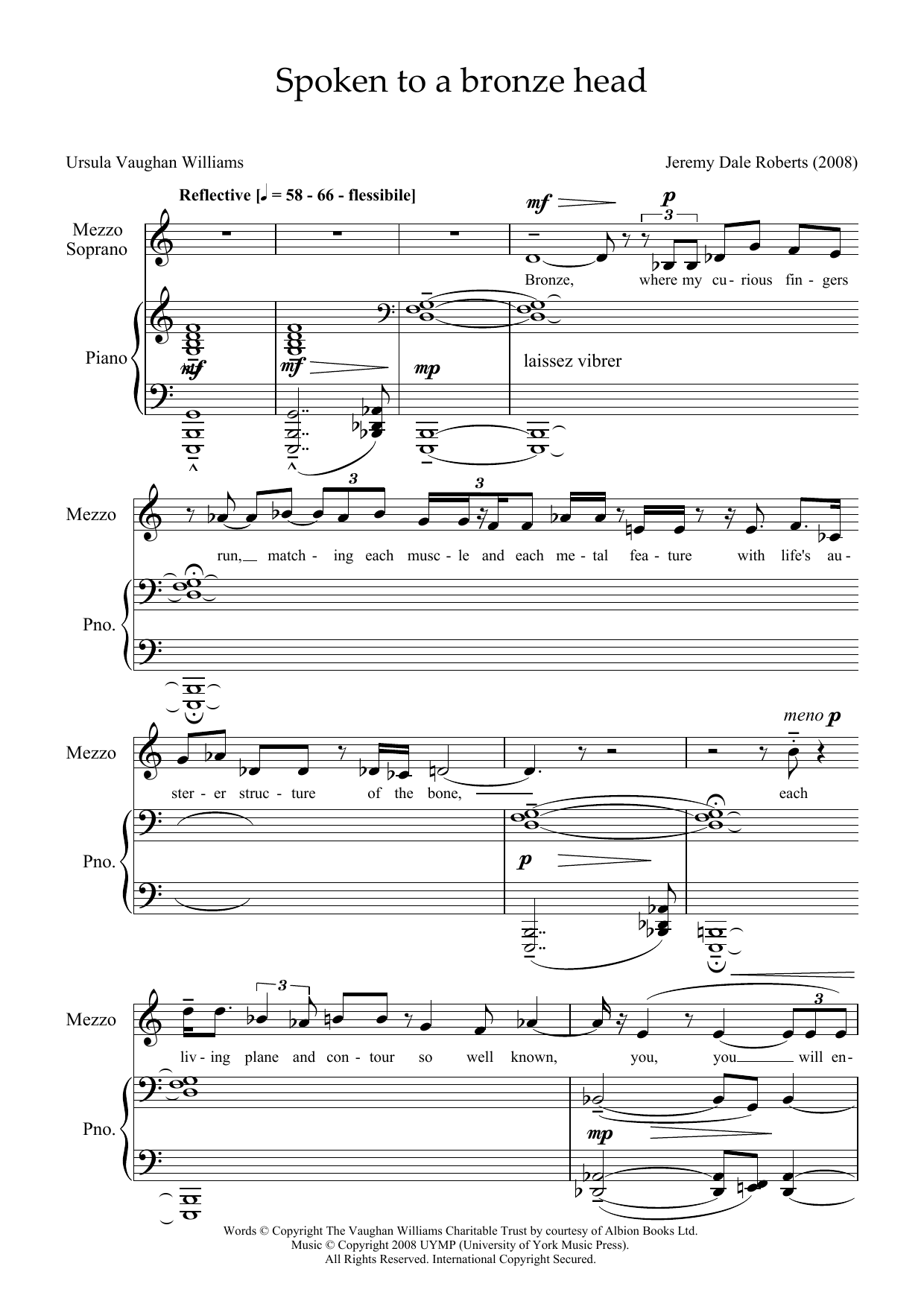 Download Jeremy Dale Roberts Spoken to a Bronze Head (for mezzo-soprano & piano) Sheet Music and learn how to play Piano & Vocal PDF digital score in minutes