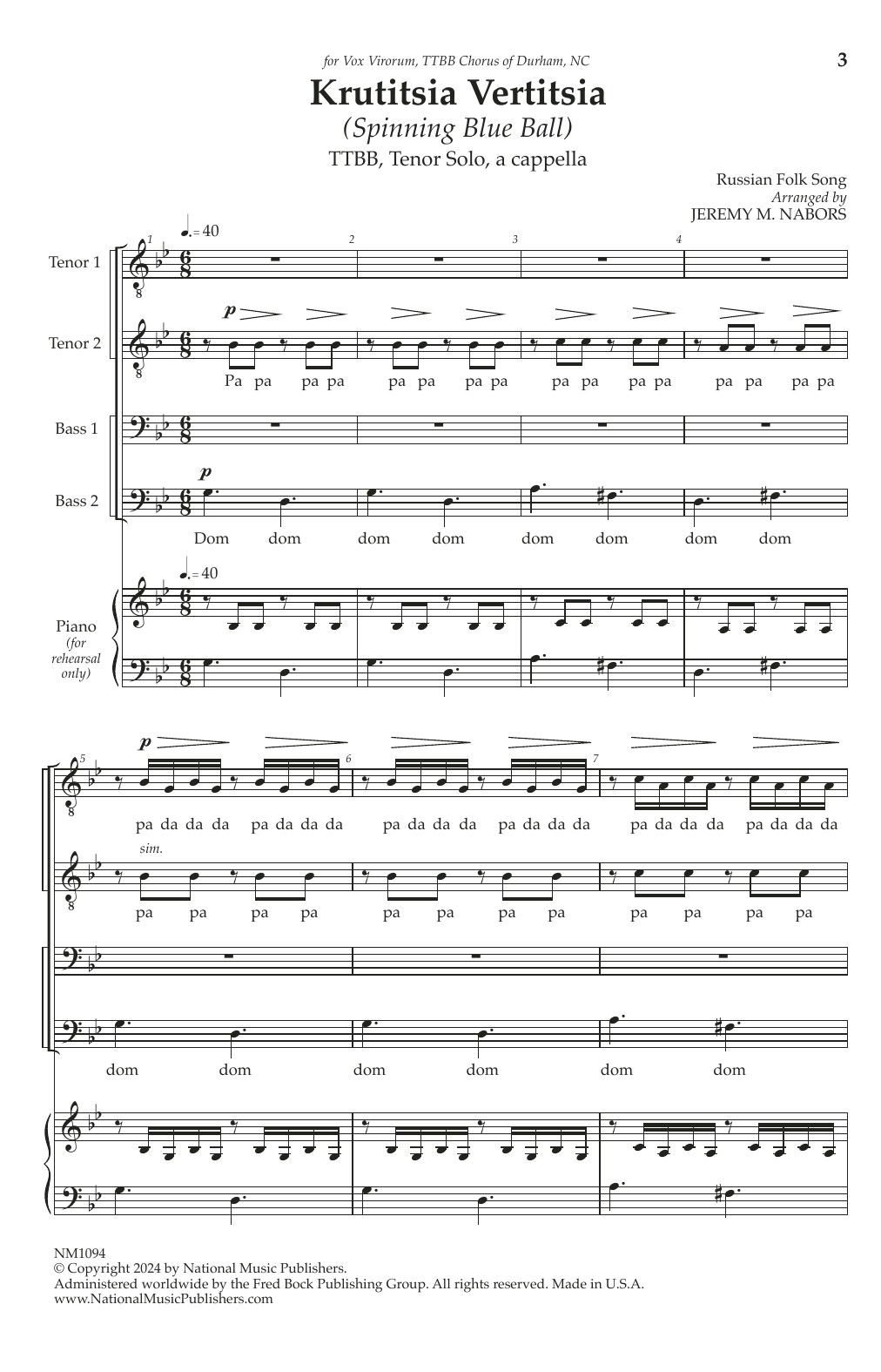 Download Jeremy Nabors Krutitsia Vertitsia Sheet Music and learn how to play TTBB Choir PDF digital score in minutes