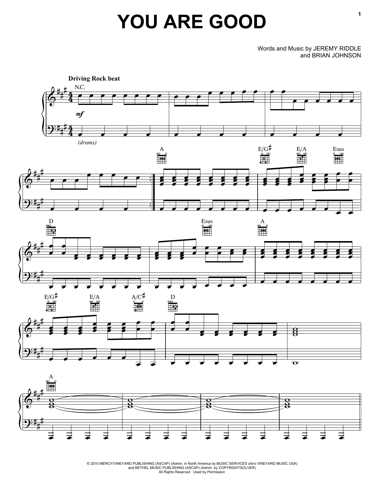 Download Jeremy Riddle You Are Good Sheet Music and learn how to play Piano, Vocal & Guitar Chords (Right-Hand Melody) PDF digital score in minutes