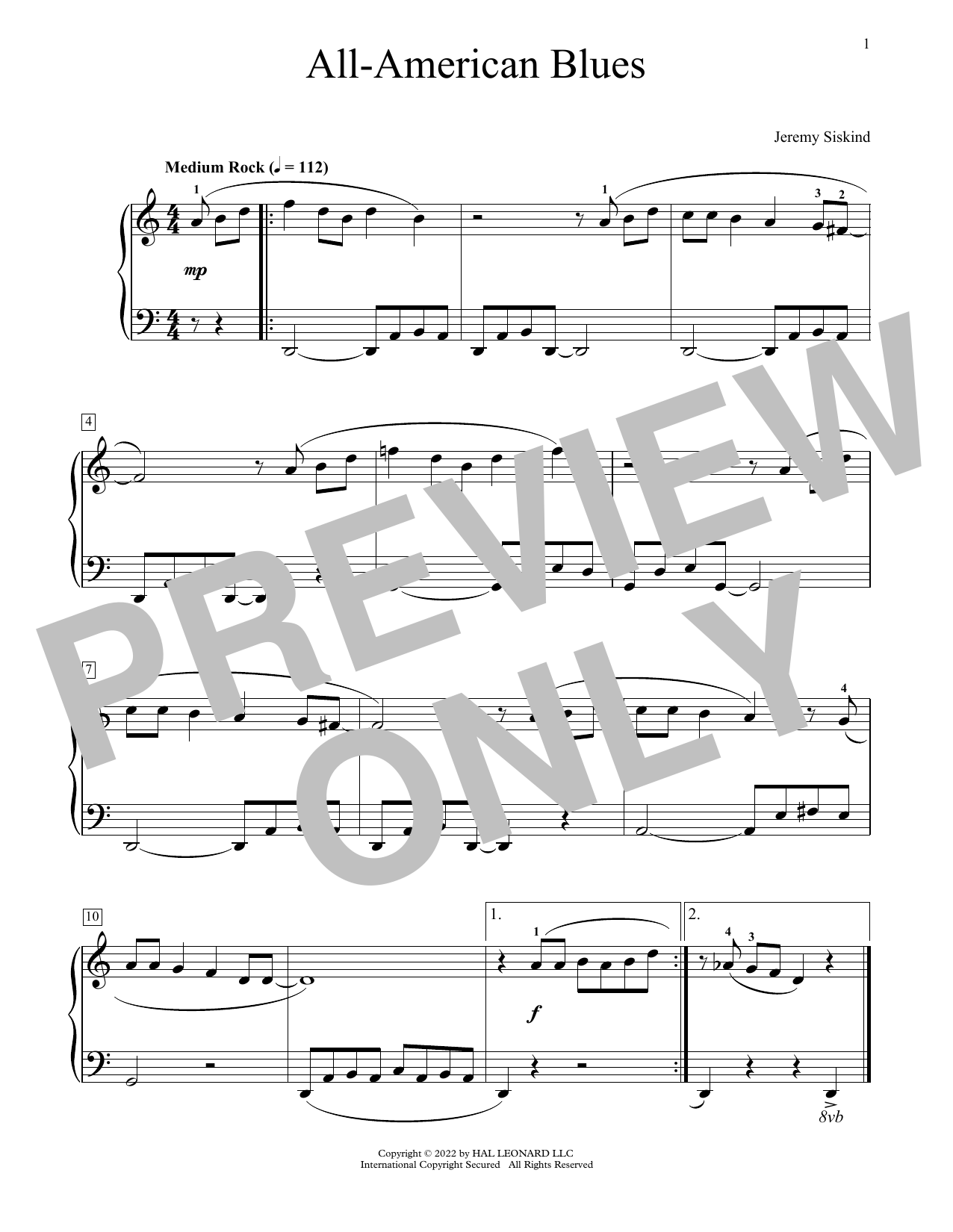 Download Jeremy Siskind All-American Blues Sheet Music and learn how to play Educational Piano PDF digital score in minutes
