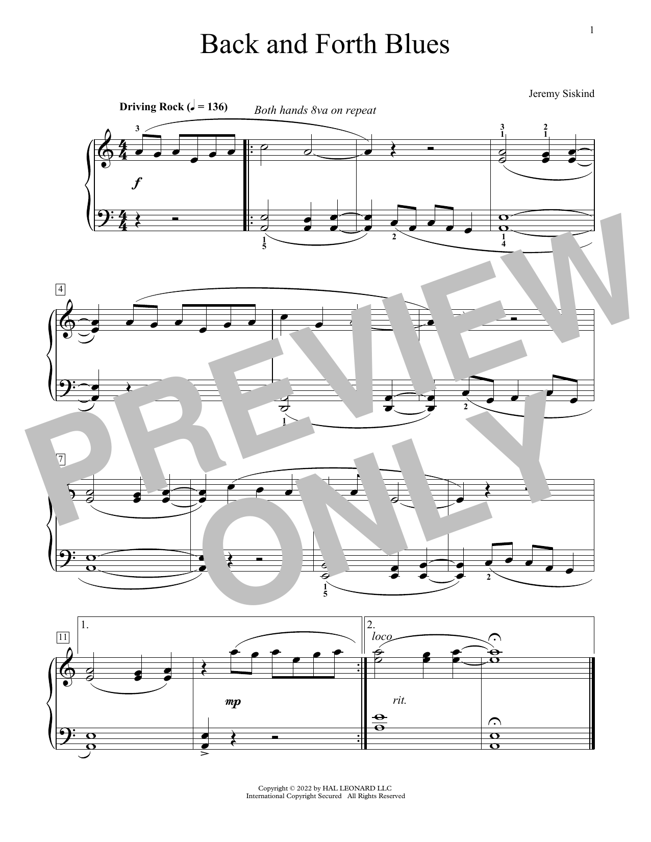 Download Jeremy Siskind Back And Forth Blue Sheet Music and learn how to play Educational Piano PDF digital score in minutes