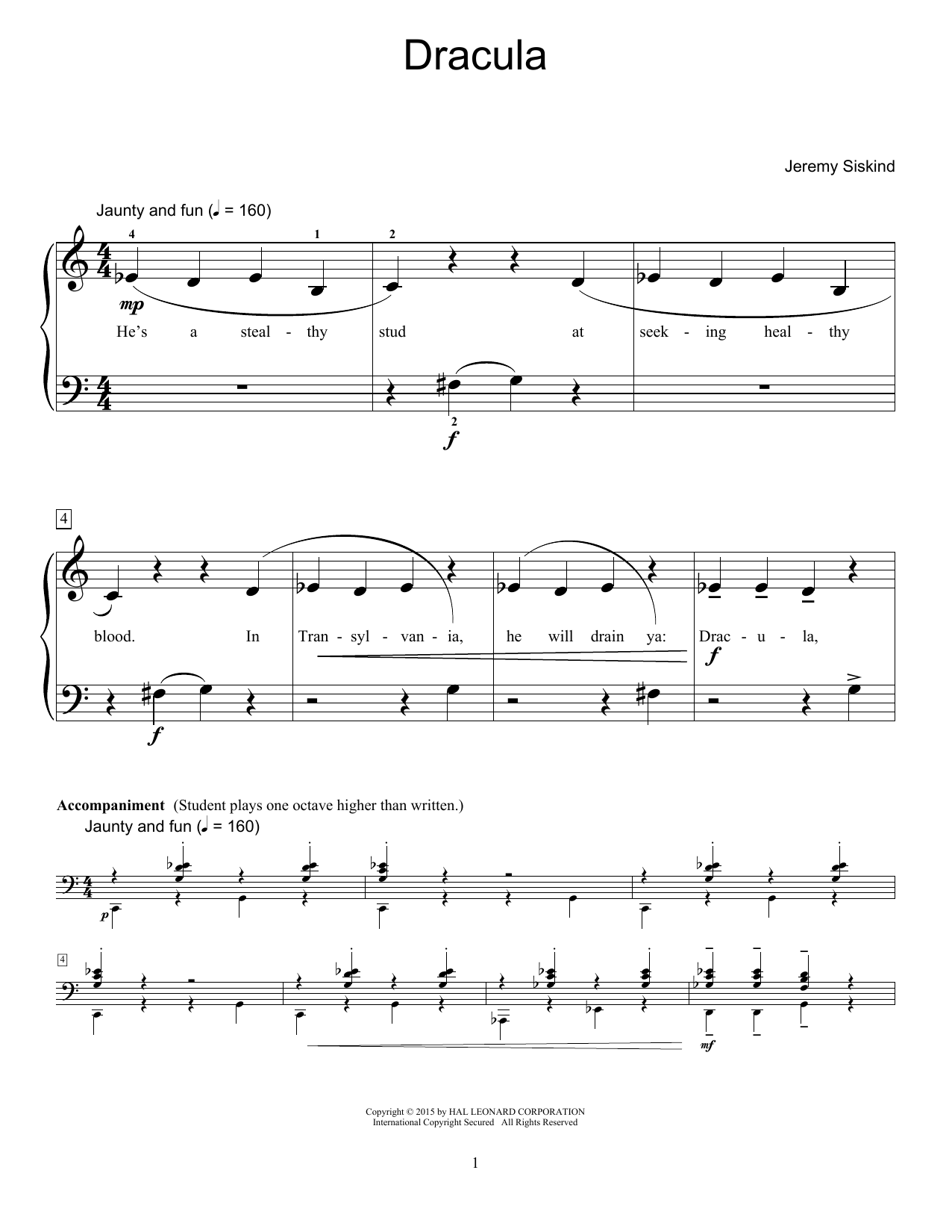 Download Jeremy Siskind Dracula Sheet Music and learn how to play Easy Piano PDF digital score in minutes