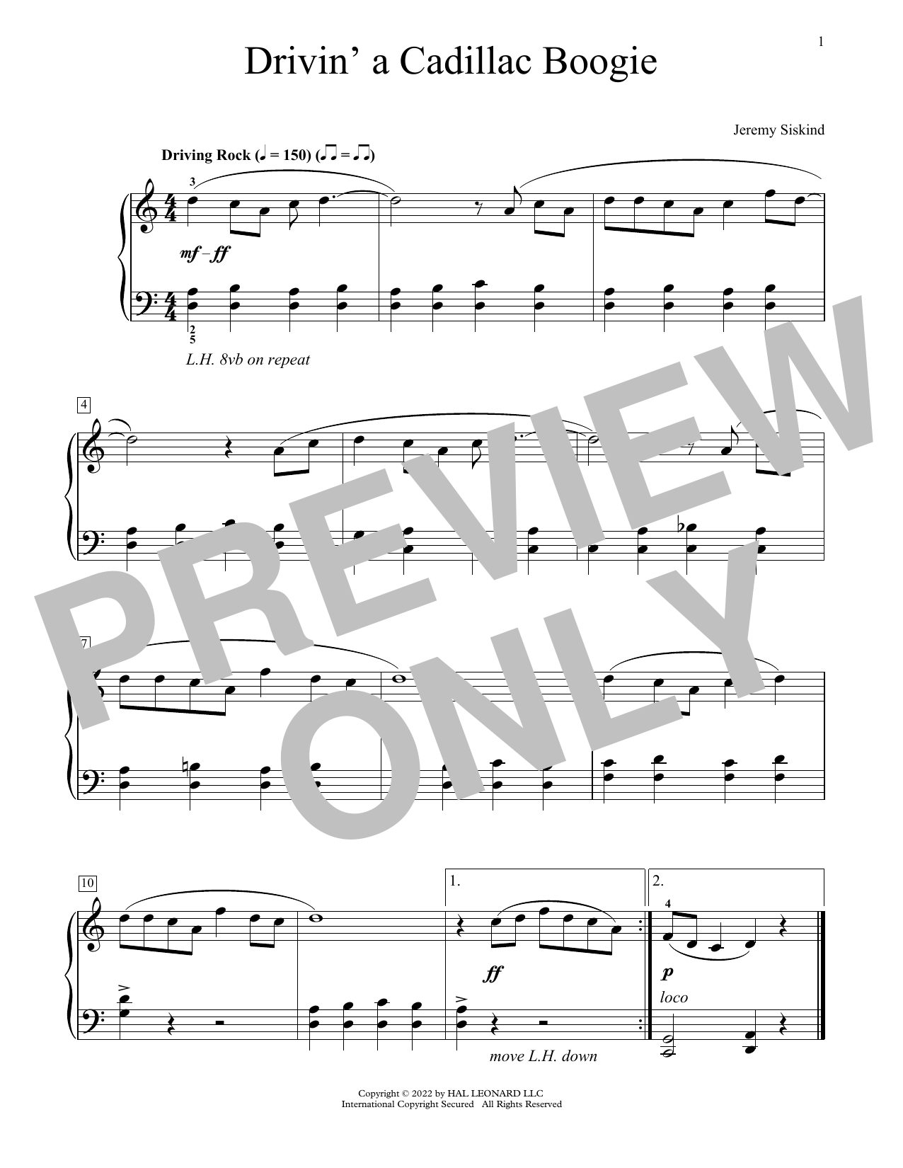 Download Jeremy Siskind Drivin' A Cadillac Boogie Sheet Music and learn how to play Educational Piano PDF digital score in minutes