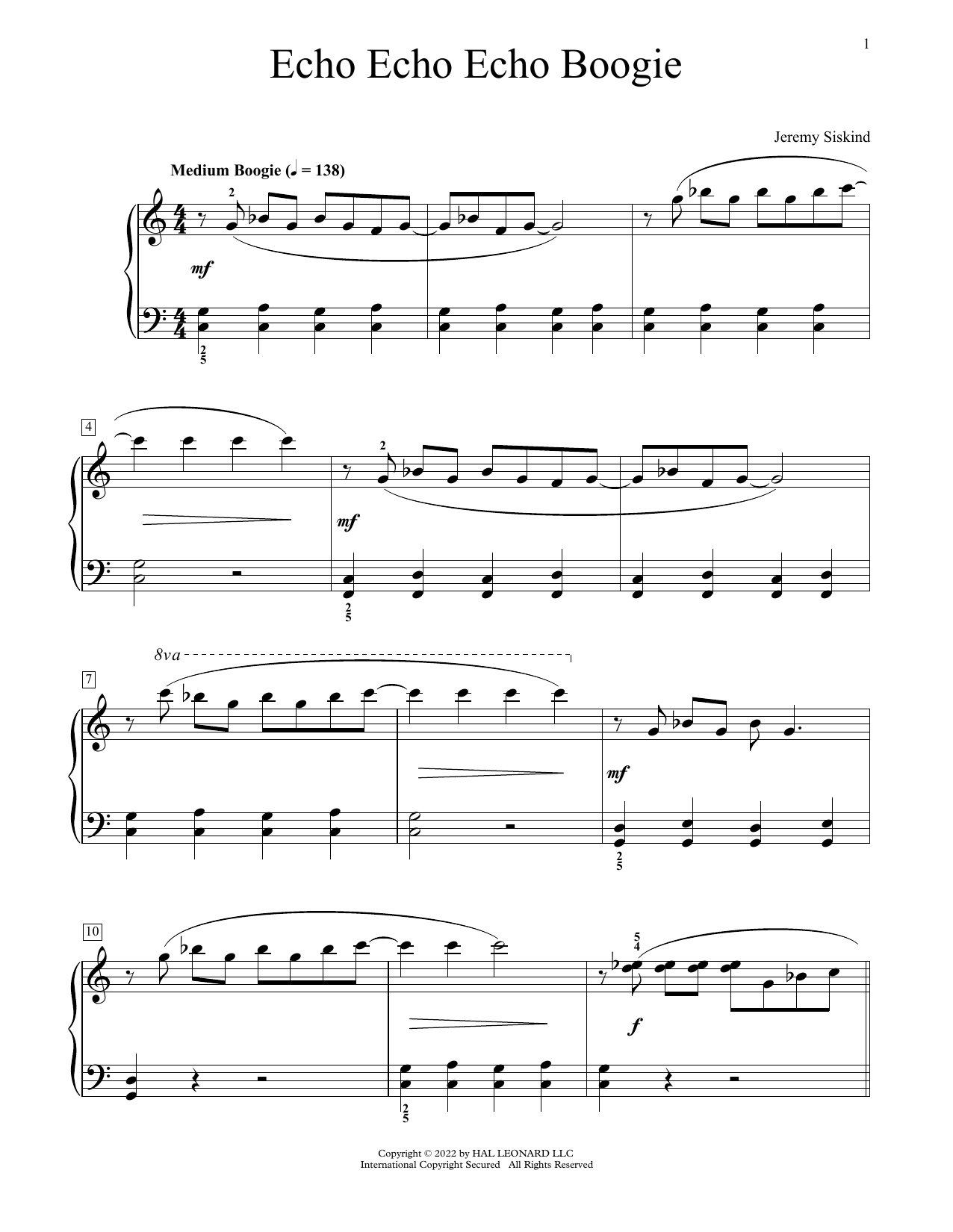 Download Jeremy Siskind Echo Echo Echo Boogie Sheet Music and learn how to play Educational Piano PDF digital score in minutes