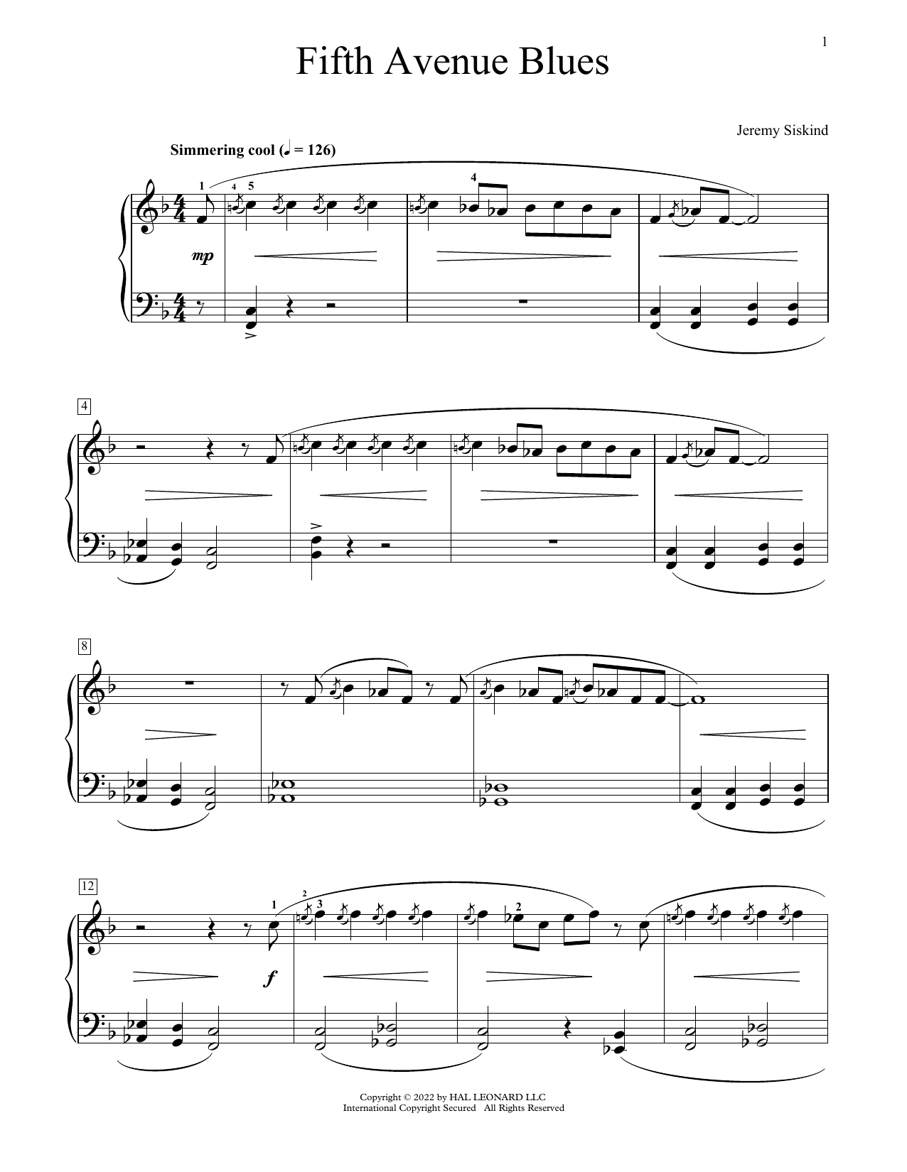 Download Jeremy Siskind Fifth Avenue Blues Sheet Music and learn how to play Educational Piano PDF digital score in minutes