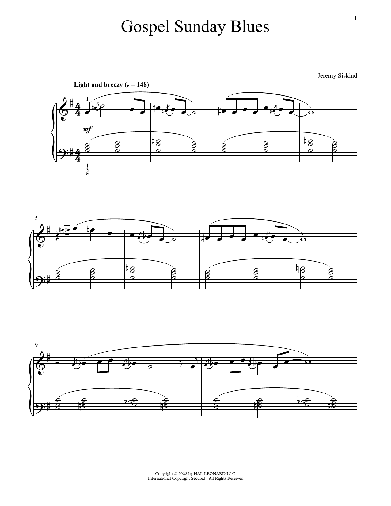 Download Jeremy Siskind Gospel Sunday Blues Sheet Music and learn how to play Educational Piano PDF digital score in minutes