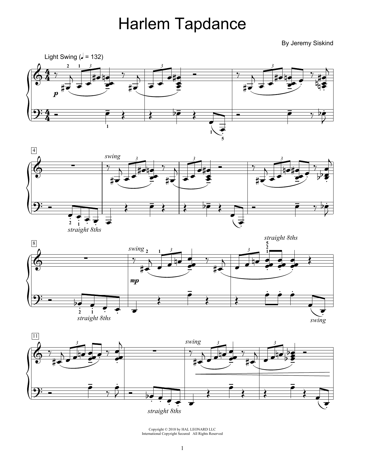 Download Jeremy Siskind Harlem Tapdance Sheet Music and learn how to play Educational Piano PDF digital score in minutes