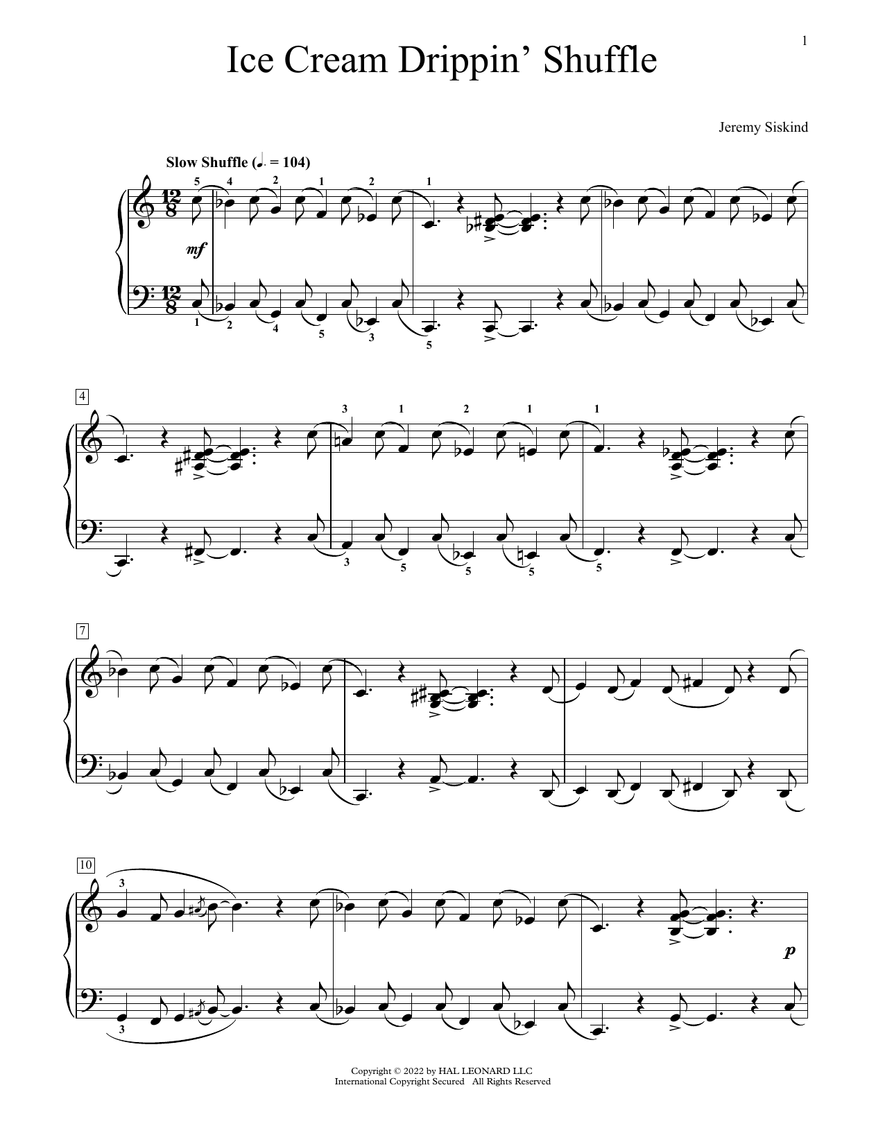 Download Jeremy Siskind Ice Cream Drippin' Shuffle Sheet Music and learn how to play Educational Piano PDF digital score in minutes