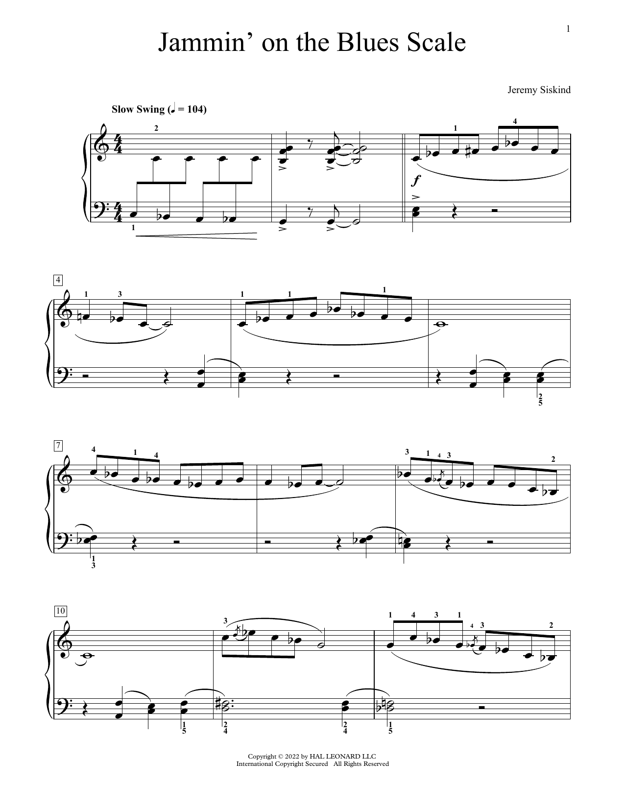 Download Jeremy Siskind Jammin' On The Blues Scale Sheet Music and learn how to play Educational Piano PDF digital score in minutes