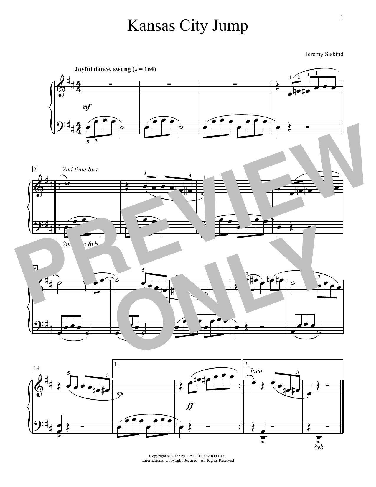 Download Jeremy Siskind Kansas City Jump Sheet Music and learn how to play Educational Piano PDF digital score in minutes