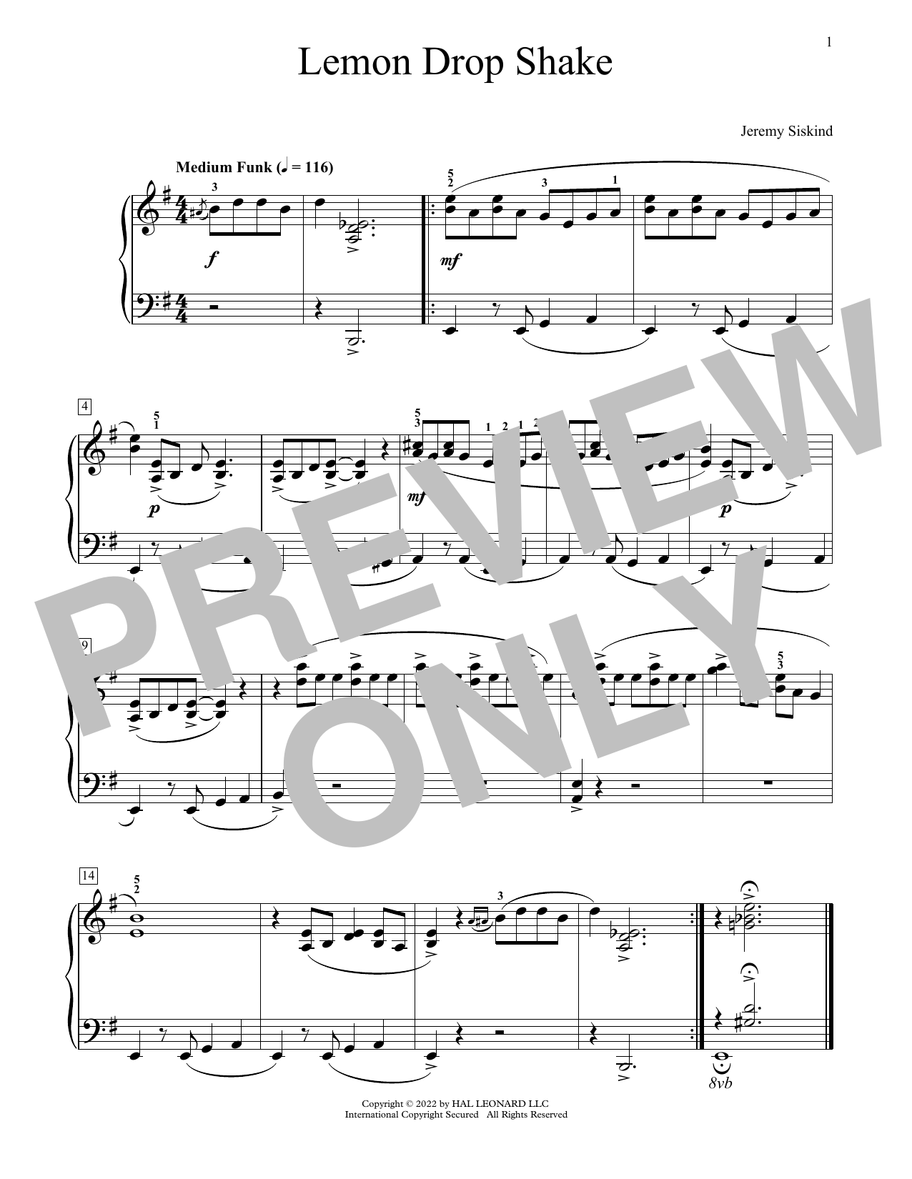 Download Jeremy Siskind Lemon Drop Shake Sheet Music and learn how to play Educational Piano PDF digital score in minutes