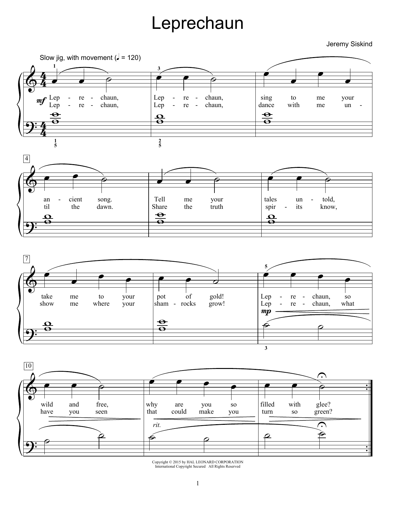 Download Jeremy Siskind Leprechaun Sheet Music and learn how to play Easy Piano PDF digital score in minutes