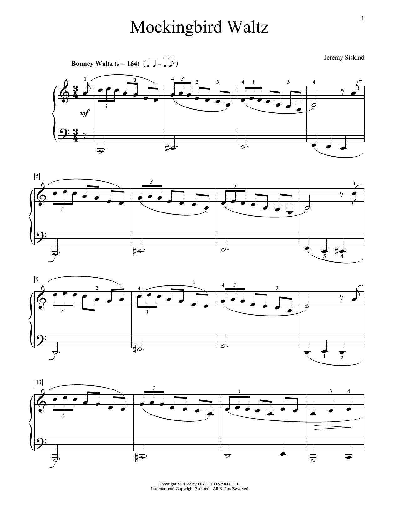 Download Jeremy Siskind Mockingbird Waltz Sheet Music and learn how to play Educational Piano PDF digital score in minutes