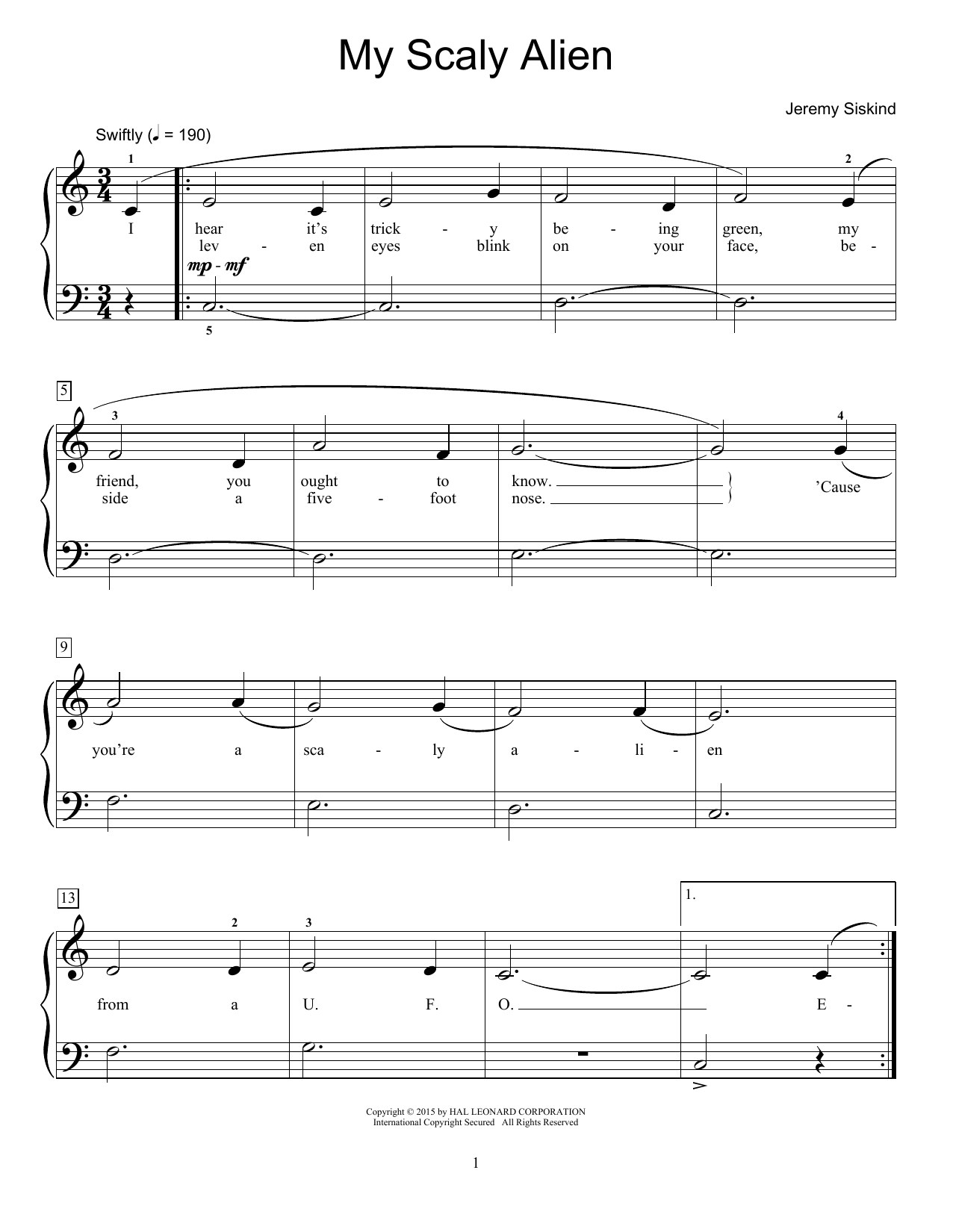 Download Jeremy Siskind My Scaly Alien Sheet Music and learn how to play Easy Piano PDF digital score in minutes