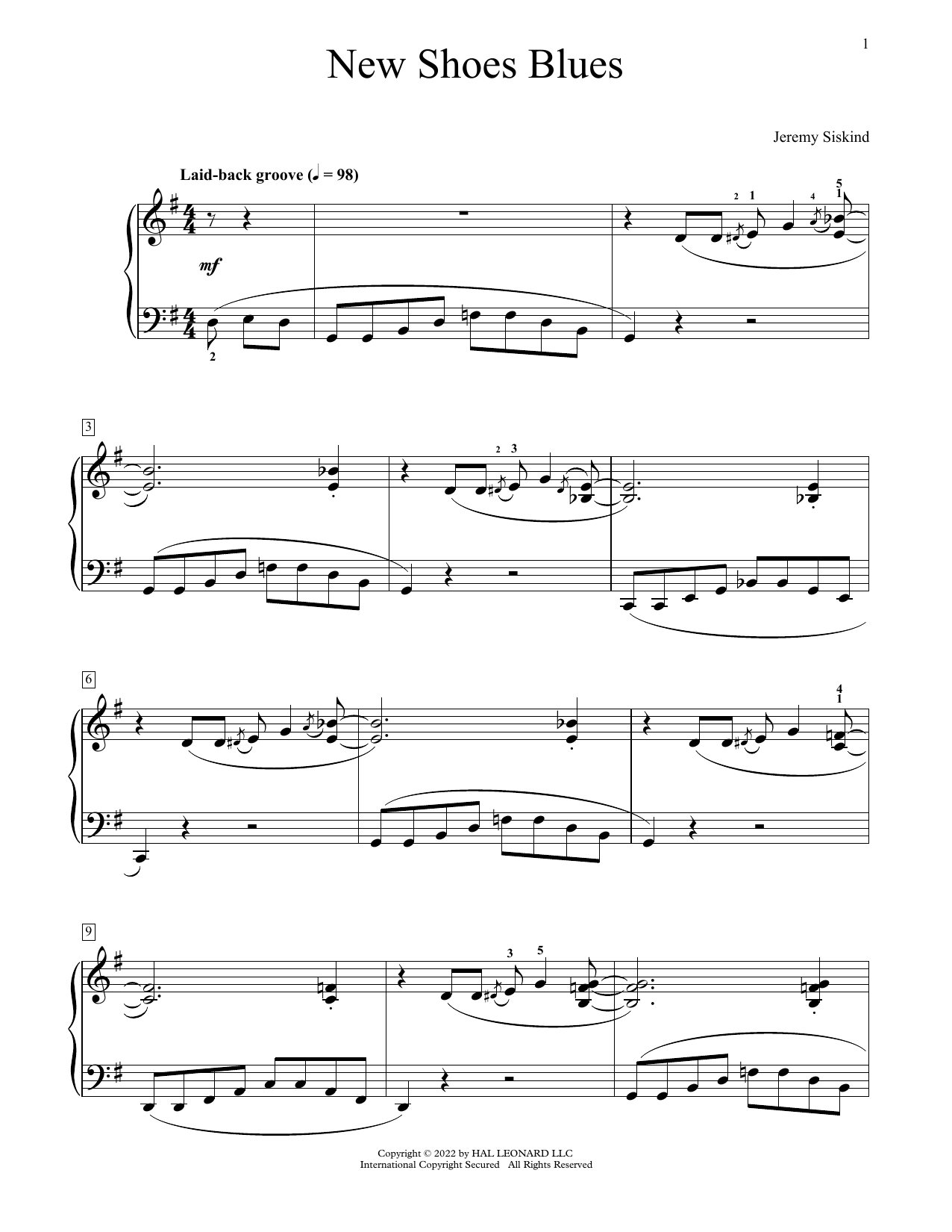 Download Jeremy Siskind New Shoes Blues Sheet Music and learn how to play Educational Piano PDF digital score in minutes