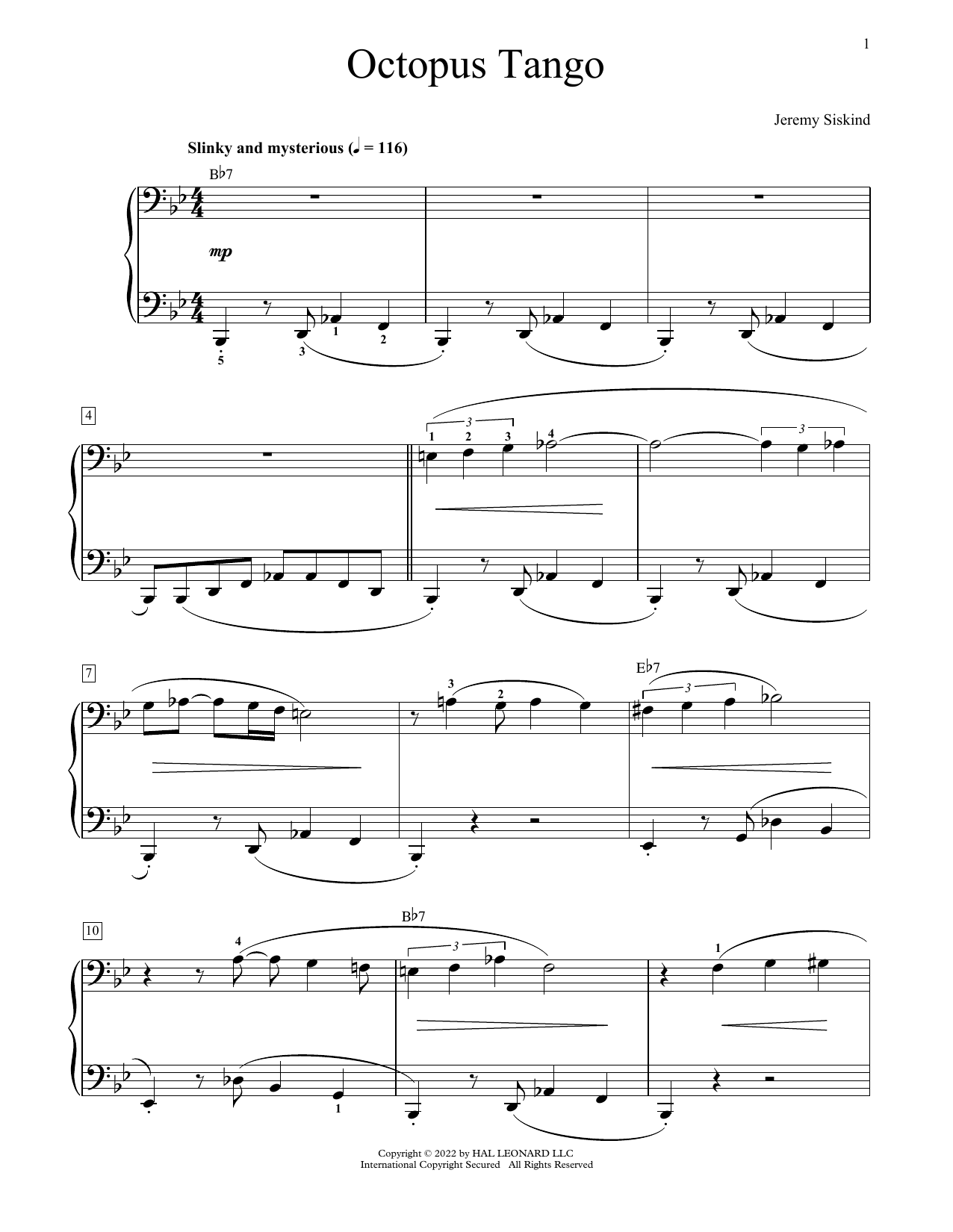 Download Jeremy Siskind Octopus Tango Sheet Music and learn how to play Educational Piano PDF digital score in minutes