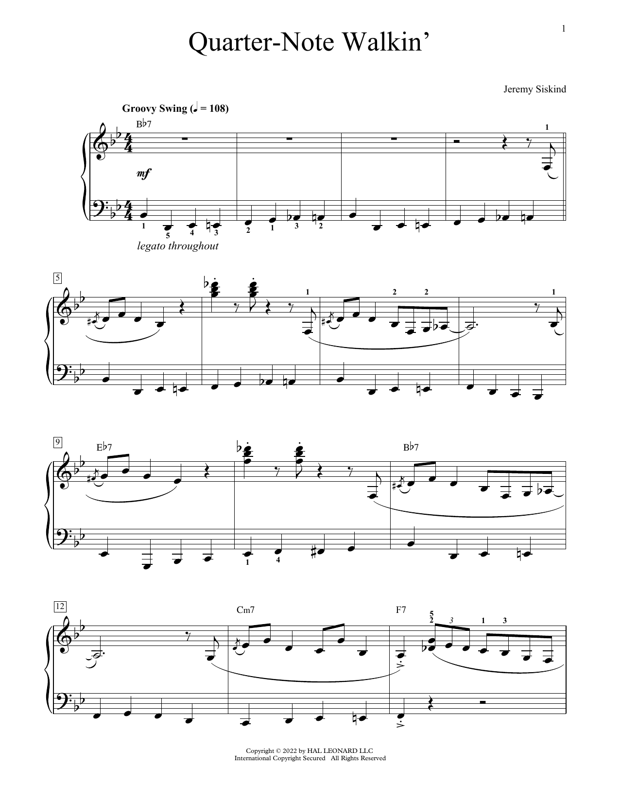 Download Jeremy Siskind Quarter-Note Walkin' Sheet Music and learn how to play Educational Piano PDF digital score in minutes