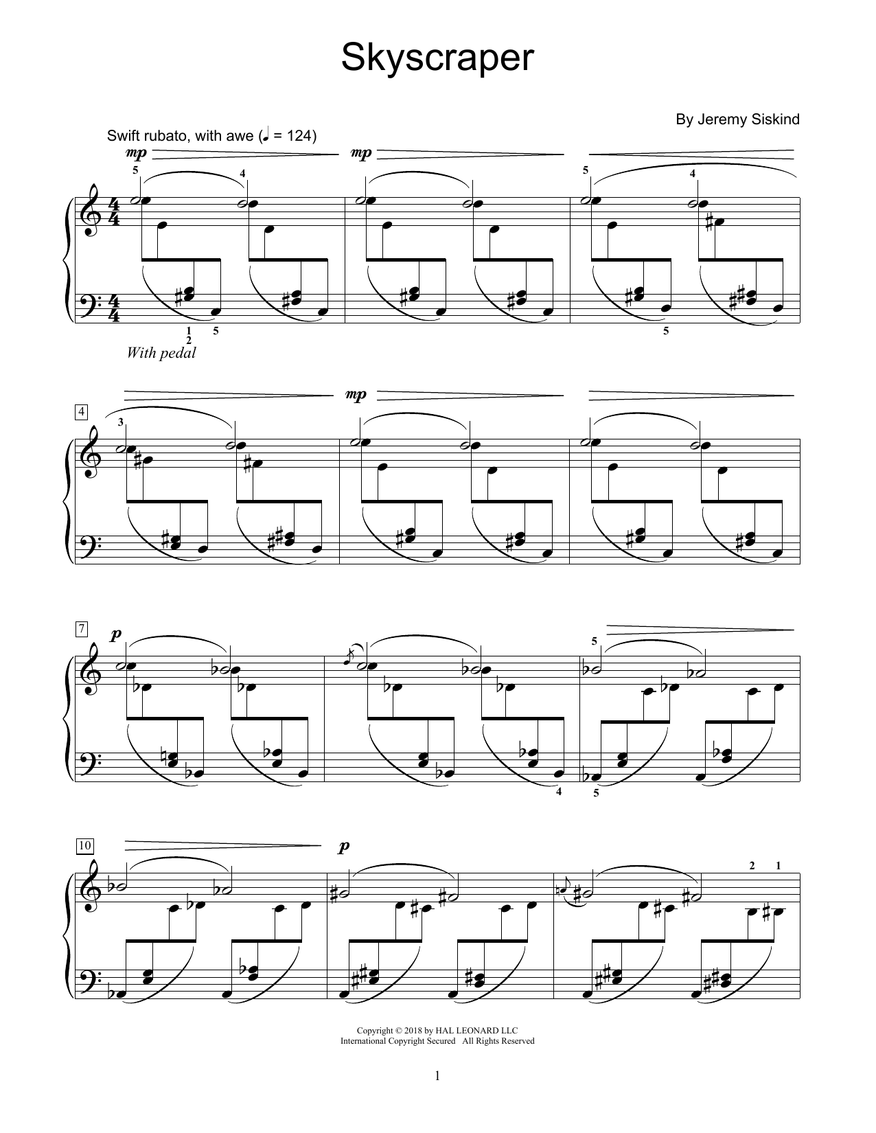 Download Jeremy Siskind Skyscraper Sheet Music and learn how to play Educational Piano PDF digital score in minutes