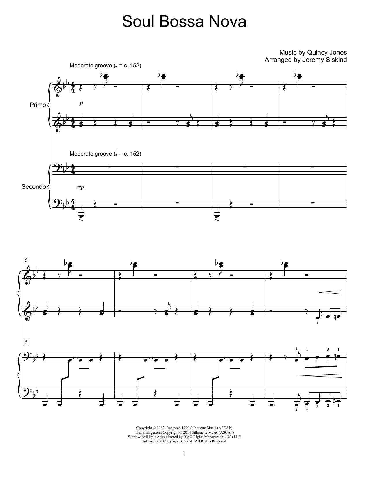 Download Jeremy Siskind Soul Bossa Nova Sheet Music and learn how to play Piano Duet PDF digital score in minutes