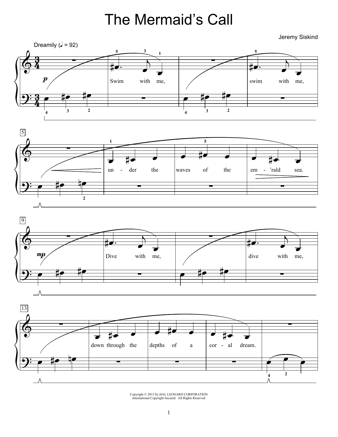 Download Jeremy Siskind The Mermaid's Call Sheet Music and learn how to play Easy Piano PDF digital score in minutes